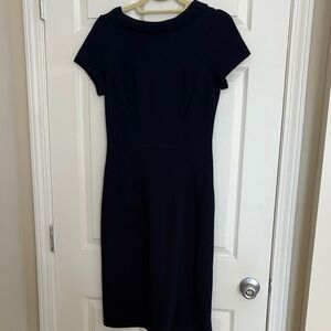 Boden Navy Short Sleeve Sheath Midi Dress v-back Details Mad Men 60s 6L Long